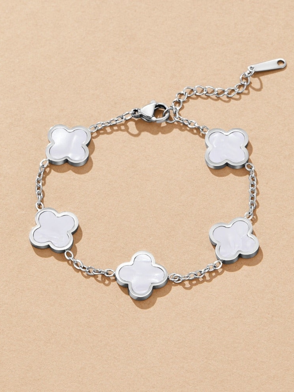 Silver Clover Bracelet with White Mother-of-Pearl Accents